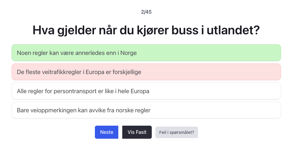 Buss teori klasse D og D1 øvingsoppgaver