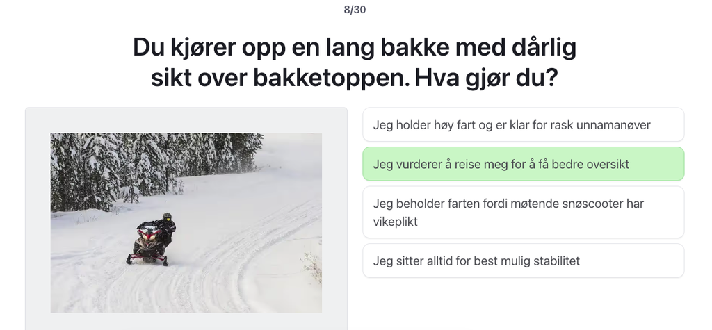 Snøscooter teori klasse S øvingsoppgaver