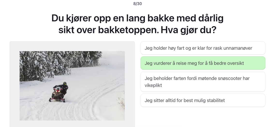 Snøscooter teori klasse S øvingsoppgaver