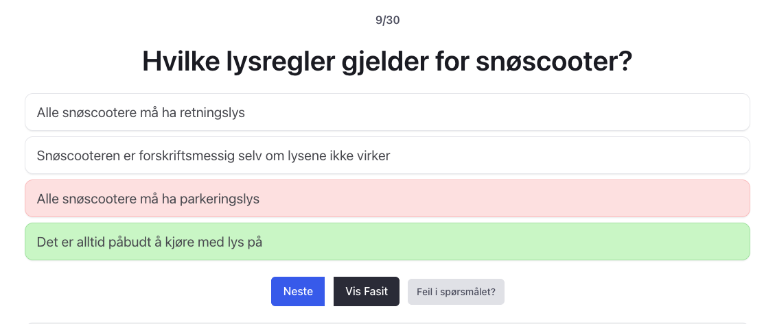 Snøscooter teori klasse S øvingsoppgaver