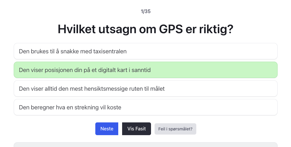 Drosje teoriprøve test og øvingsoppgaver
