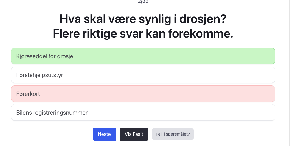 Drosje teoriprøve test og øvingsoppgaver