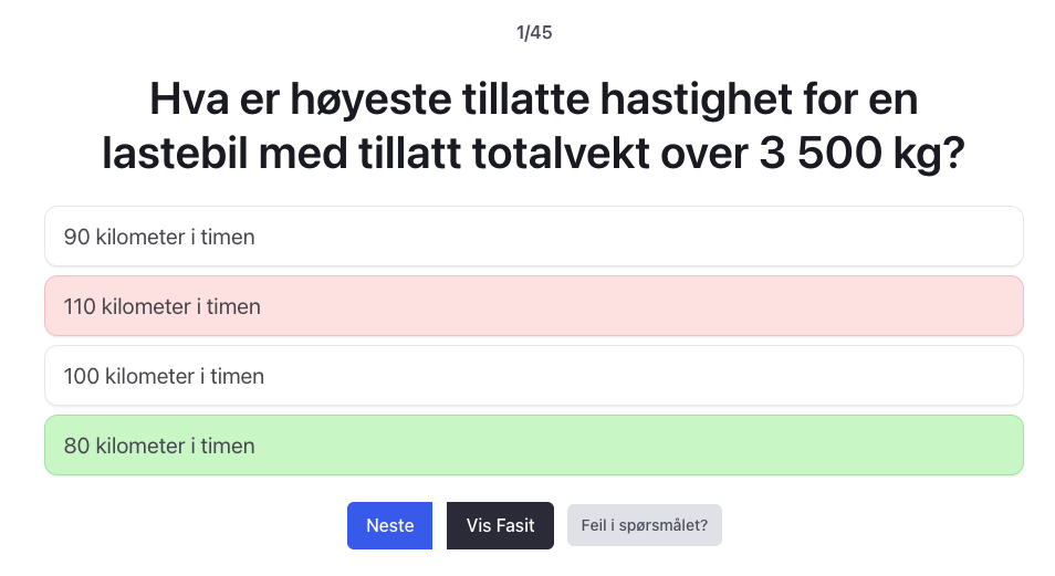 Lastebil teori klasse C og C1 øvingsoppgaver