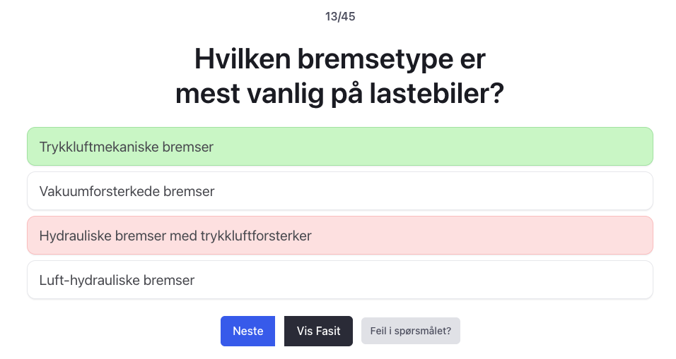 Lastebil teori klasse C og C1 øvingsoppgaver